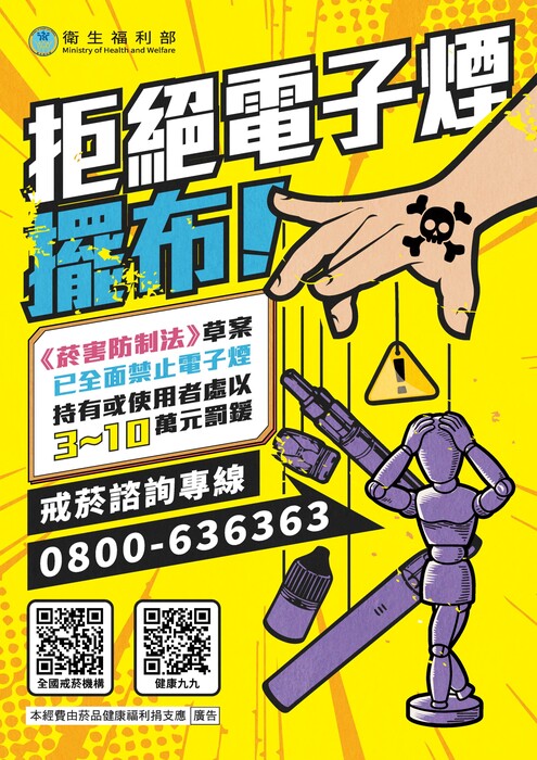拒絕電子煙擺布，持有或使用者處以3-10萬元罰鍰